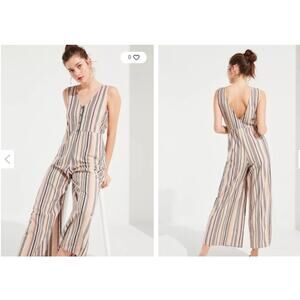 New NWT UO Urban Outfitters‎ Sage Striped Button-Down Jumpsuit Small